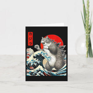 Catzilla Kat Japanse Kunst Grappige Kat Gifts Voor Kaart