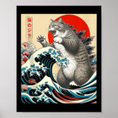 Catzilla Kat Japanse Kunst Grappige Kat Gifts Voor Poster (Voorkant)