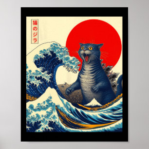 Catzilla Kat Japanse Kunst Grappige Kat Gifts Voor Poster