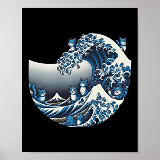 Catzilla Kat Japanse Kunst Grappige Kat Gifts Voor Poster (Voorkant)