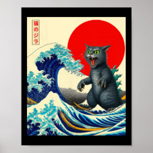 Catzilla Kat Japanse Kunst Grappige Kat Gifts Voor Poster