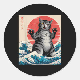 Catzilla Kat Japanse Kunst Grappige Kat Gifts Voor Ronde Sticker