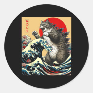 Catzilla Kat Japanse Kunst Grappige Kat Gifts Voor Ronde Sticker