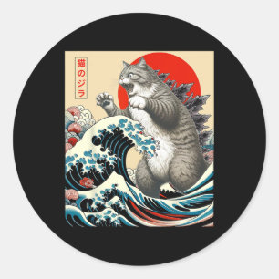 Catzilla Kat Japanse Kunst Grappige Kat Gifts Voor Ronde Sticker