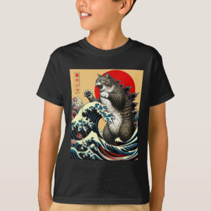 Catzilla Kat Japanse Kunst Grappige Kat Gifts Voor T-shirt