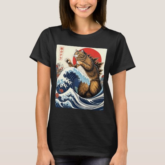 Catzilla Kat Japanse Kunst Grappige Kat Gifts Voor T-shirt (Voorkant)