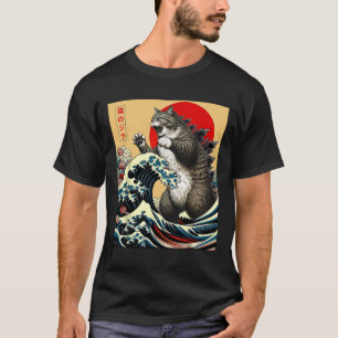 Catzilla Kat Japanse Kunst Grappige Kat Gifts Voor T-shirt
