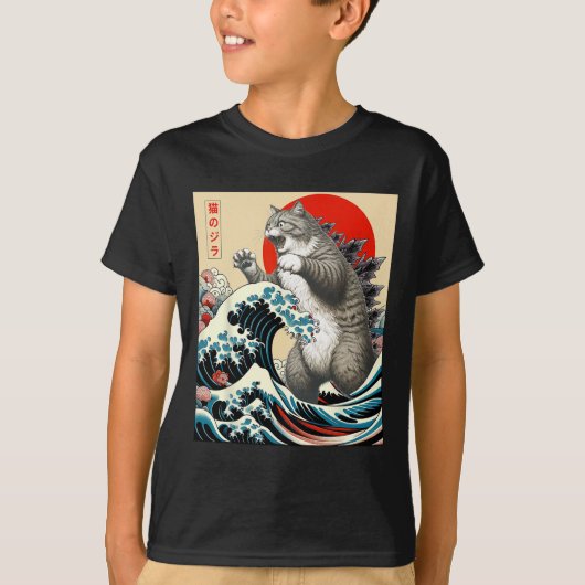 Catzilla Kat Japanse Kunst Grappige Kat Gifts Voor T-shirt (Voorkant)