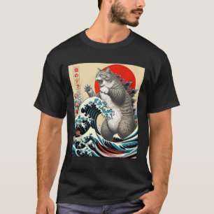 Catzilla Kat Japanse Kunst Grappige Kat Gifts Voor T-shirt