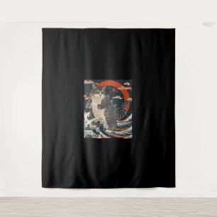Catzilla Kat Japanse Kunst Grappige Kat Gifts Voor Wandkleed