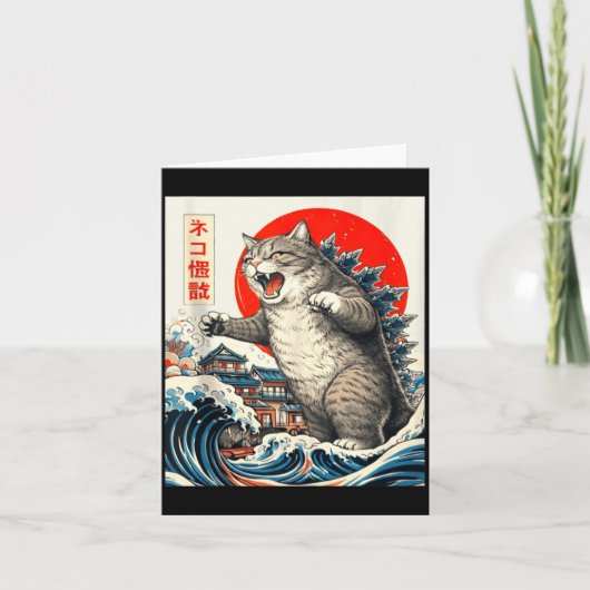 Catzilla Kat Japanse Kunst Grappige Kat Graphics v Kaart (Voorkant)