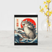 Catzilla Kat Japanse Kunst Grappige Kat Graphics v Kaart (Gele Bloem)