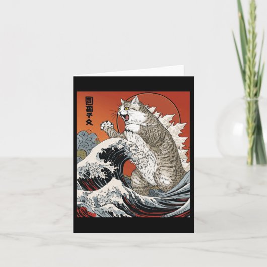 Catzilla Kat Japanse Kunst Grappige Kat Voor Manne Kaart (Voorkant)