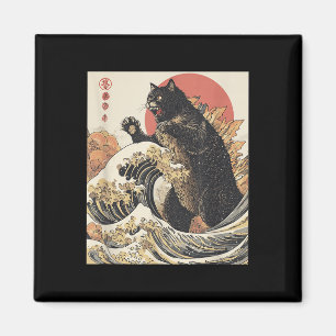 Catzilla Kat Japanse Kunst Grappige Kat Voor Manne Magneet