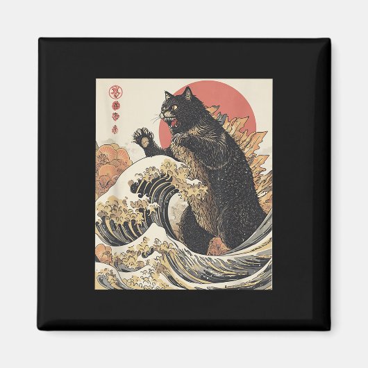 Catzilla Kat Japanse Kunst Grappige Kat Voor Manne Magneet (Voorkant)