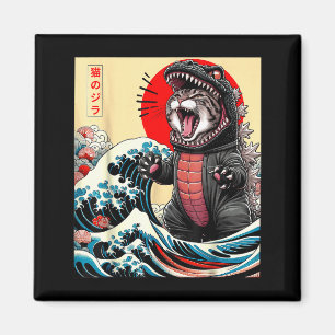 Catzilla Kat Japanse Kunst Grappige Kat Voor Manne Magneet