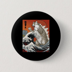 Catzilla Kat Japanse Kunst Grappige Kat Voor Manne Ronde Button 5,7 Cm