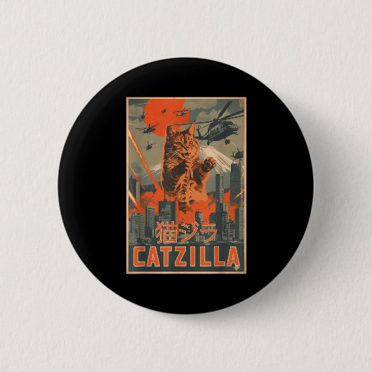 Catzilla Kat Japanse Kunst Grappige Katten Cadeaus Ronde Button 5,7 Cm (Voorkant)
