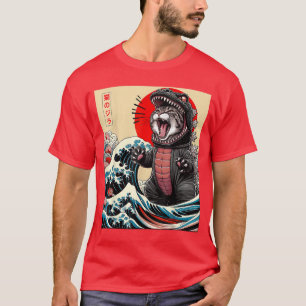 Catzilla Kat Japanse Kunst Grappige Katten Cadeaus T-shirt
