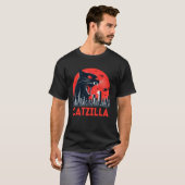 Catzilla Kat Japanse Kunst Grappige Zonsondergang T-shirt (Voorkant volledig)