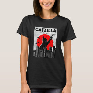 Catzilla Kat Japanse Zonsondergang Stijl Kat Kitt T-shirt