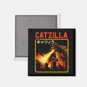 Catzilla Kat Monster Grappige Japanse Parodie Vrou Magneet (Voorkant / Achterkant)