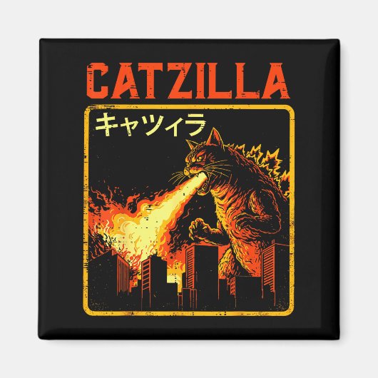 Catzilla Kat Monster Grappige Japanse Parodie Vrou Magneet (Voorkant)