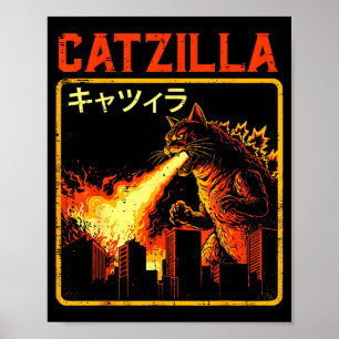 Catzilla Kat Monster Grappige Japanse Parodie Vrou Poster
