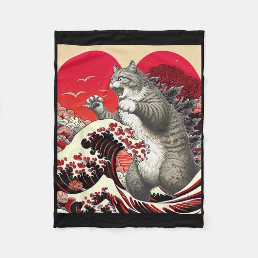 Catzilla Kat Valentijn Japanse Kunst Grappig Kat G Fleece Deken (Voorkant)