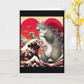 Catzilla Kat Valentijn Japanse Kunst Grappig Kat G Kaart (Gele Bloem)