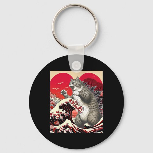 Catzilla Kat Valentijn Japanse Kunst Grappig Kat G Sleutelhanger (Voorkant)