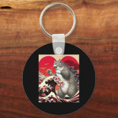 Catzilla Kat Valentijn Japanse Kunst Grappig Kat G Sleutelhanger (Voorkant)