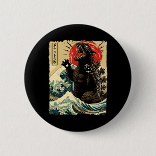 Catzilla kattenkunst grappige kat Japanse voor man Ronde Button 5,7 Cm