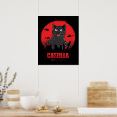 Catzilla Monster Cat Destroys Skyscraper Building Poster (Keuken)