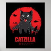 Catzilla Monster Cat Destroys Skyscraper Building Poster (Voorkant)