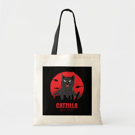 Catzilla Monster Cat Destroys Skyscraper Building Tote Bag (Voorkant)