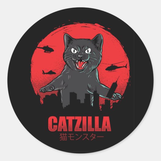 Catzilla Monster Cat Ronde Sticker (Voorkant)