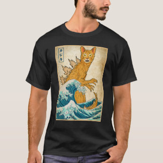 Catzilla Monster Golf van Kanagawa Japan Vaporwave T-shirt