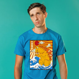 Catzilla Off Kanagawa Funny Japanese Art Cat Graph T-shirt