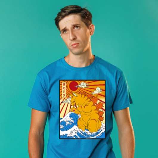 Catzilla Off Kanagawa Funny Japanese Art Cat Graph T-shirt