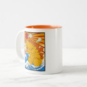 Catzilla Off Kanagawa Funny Japanese Art Cat Graph Tweekleurige Koffiemok (Voorkant links)