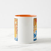 Catzilla Off Kanagawa Funny Japanese Art Cat Graph Tweekleurige Koffiemok (Center)