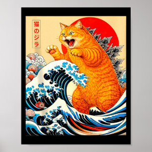 Catzilla oranje kat Japanse kunst voor mannen vrou Poster