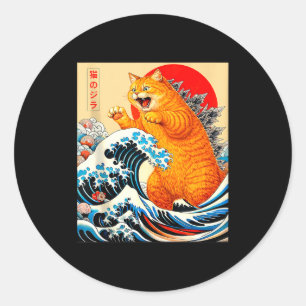Catzilla oranje kat Japanse kunst voor mannen vrou Ronde Sticker