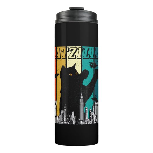Catzilla Retro Funny Cat Kitten Halloween Thermosbeker (Voorkant)