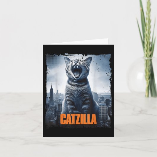 Catzilla Roaring Over City Skyline Kat Monster Kit Kaart (Voorkant)