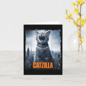 Catzilla Roaring Over City Skyline Kat Monster Kit Kaart (Gele Bloem)