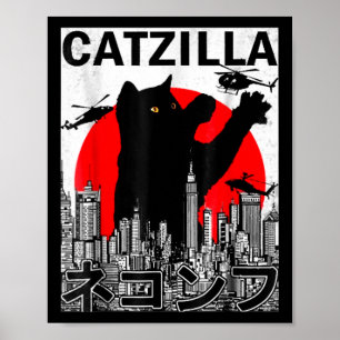Catzilla Schattige Kunst Japanse Kat Spullen Voor Poster