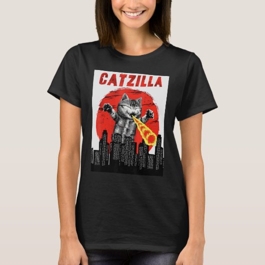 Catzilla Schattigee kat Sunset Catzilla T-shirt (Voorkant)