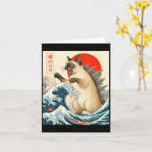 Catzilla Siamese Kat Japanse Kunst Grappige Siames Kaart (Gele Bloem)